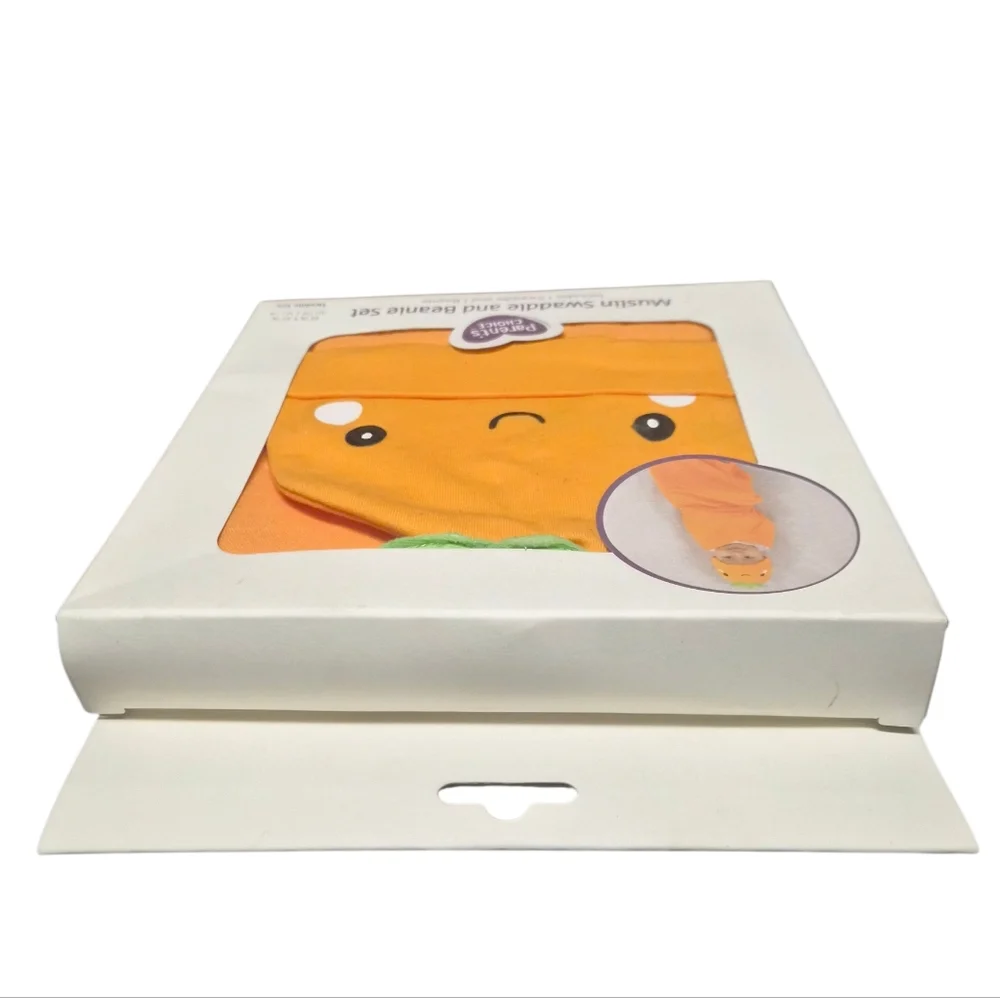 Swaddle and Beanie Set Orange Muslin 100 Cotton 40